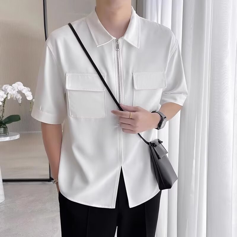 Half Zipper Short Sleeve Shirt Men