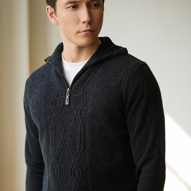 Pure Wool Sweater Half-height Zip Leisure Warm Sweater