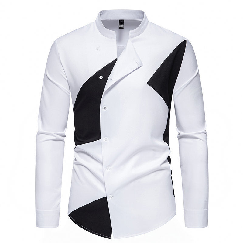 Men's Color Collision Design Casual Long Sleeve Shirt