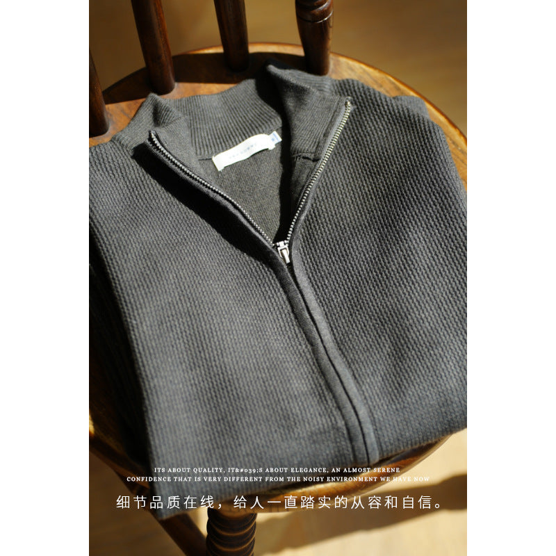 Men's Breathable Zipper Casual Stand Collar Sweater