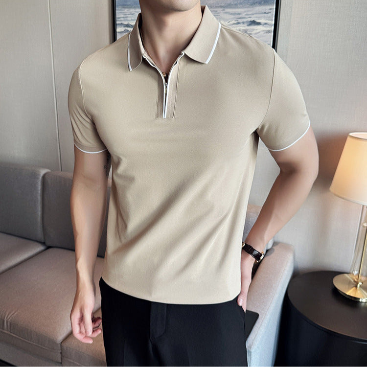 Men's Polo Shirt Short Sleeve Zipper And Lapel T-shirt