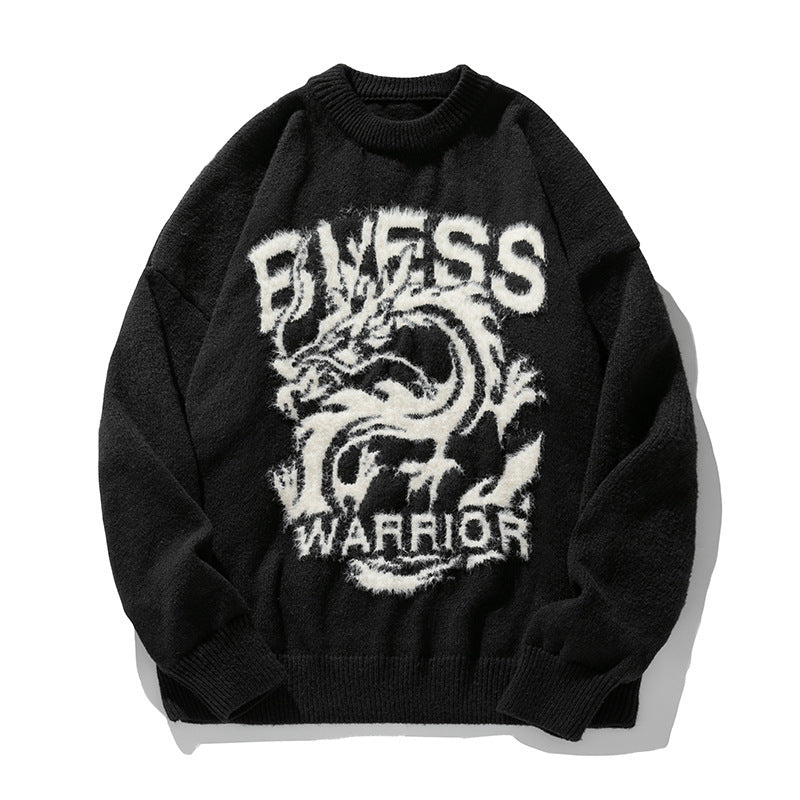 Couple Dragon Year Theme Round Neck Brocade Sweater