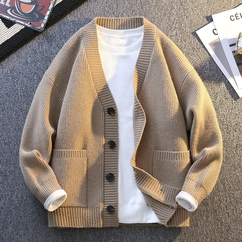 High-end V-neck Knitted Cardigan Coat Men