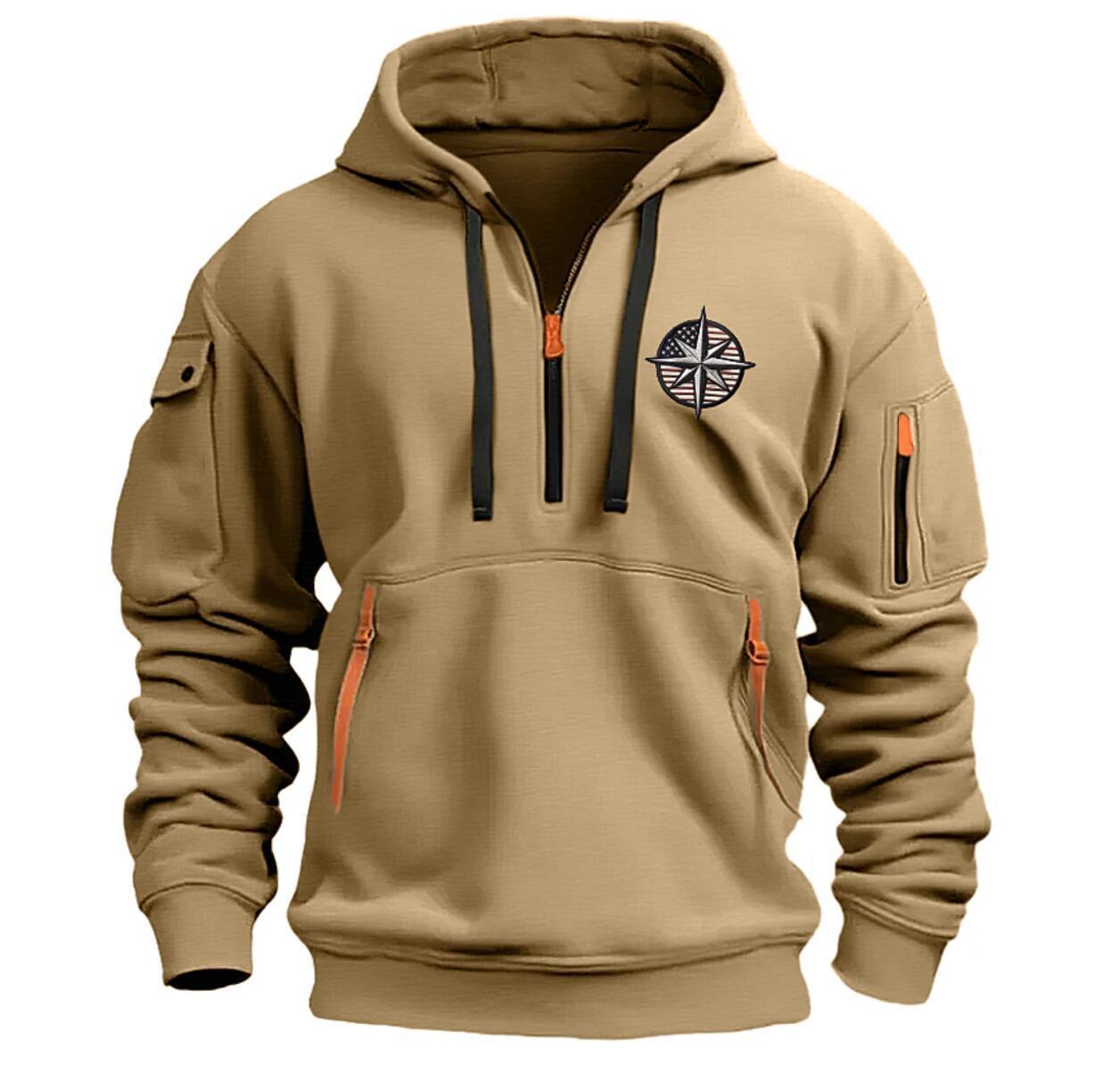 Men's Casual Sports Multi-zipper Embroidery Badge hoodie