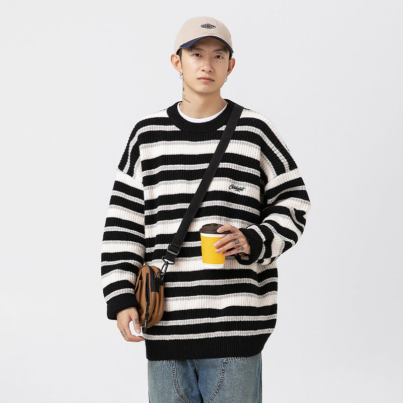 Striped Heavy Thick Needle Sweater Men