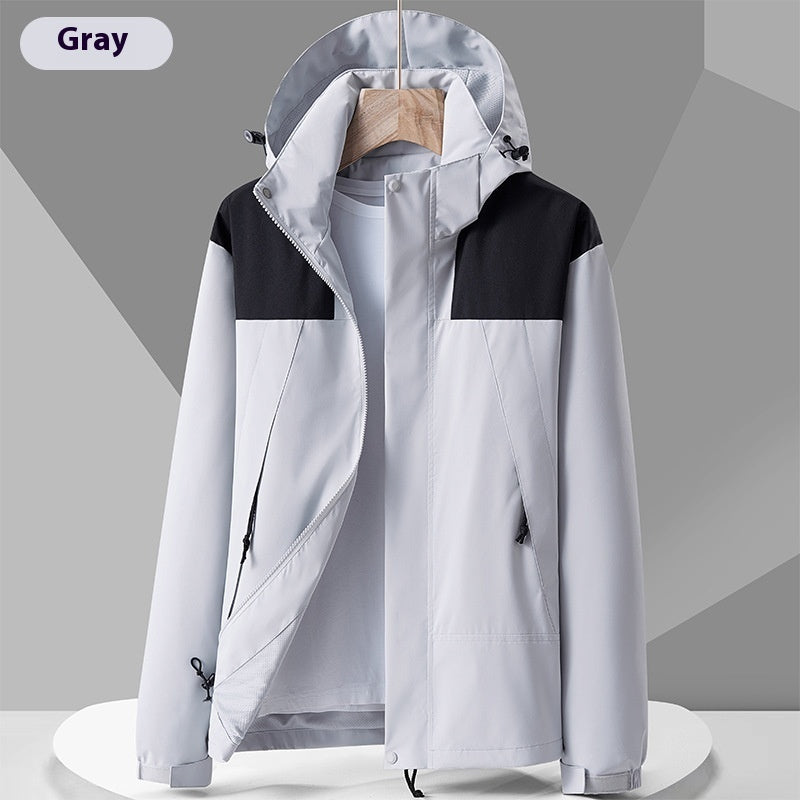 Hooded Windbreaker Colorblock Zip-up With Pockets Waterproof Outwear jacket