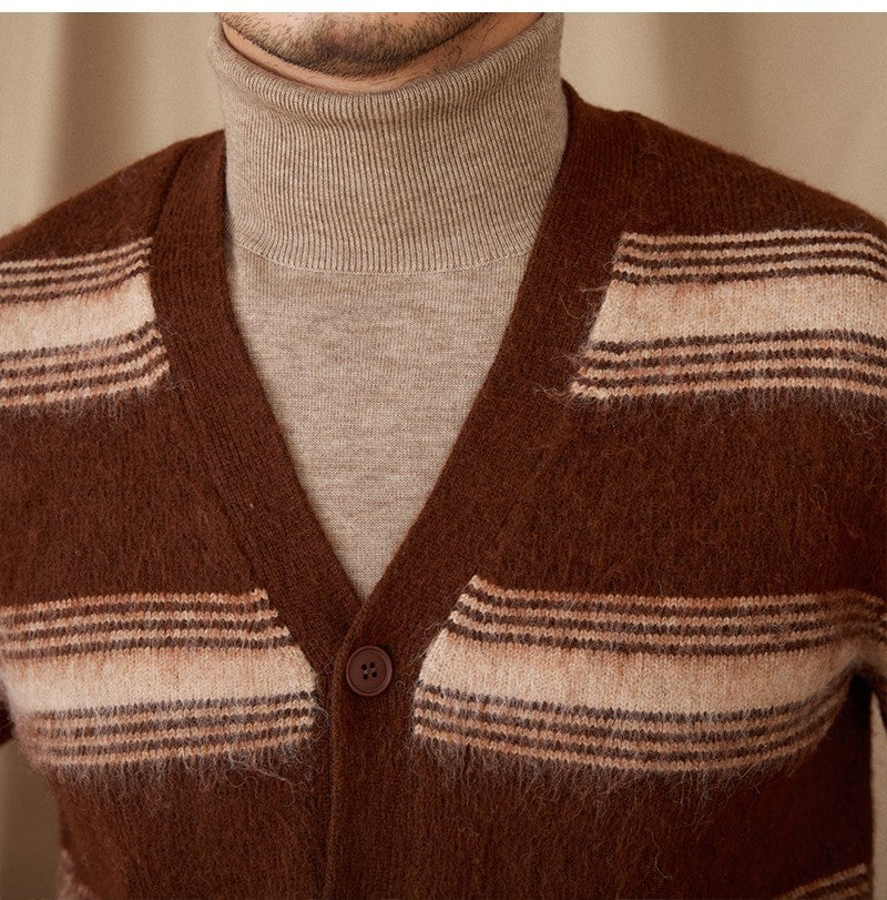 Men's Wool Blend Sweater Ribbed Pattern Hemline