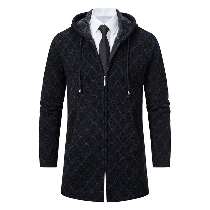 Men's Mid-length Sweater Casual Hooded Coat