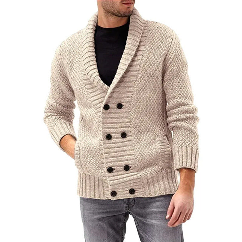 Simple Solid Color Men's Comfortable Long Sleeve Lapel Sweater