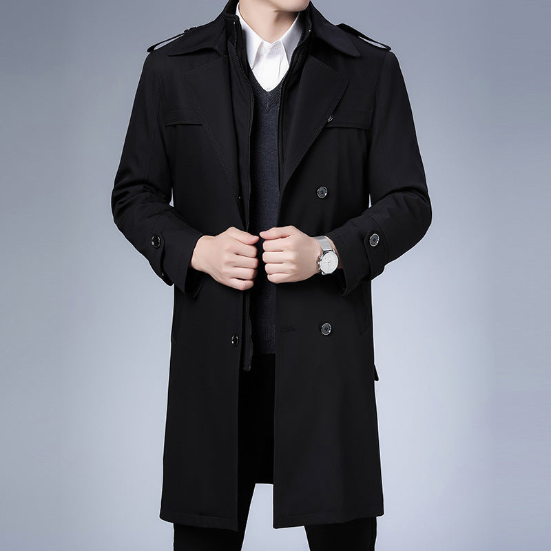 Men's Long Detachable Wool Liner Double Breasted Windbreaker coat