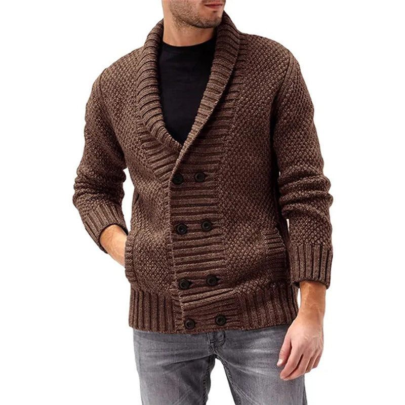 Simple Solid Color Men's Comfortable Long Sleeve Lapel Sweater
