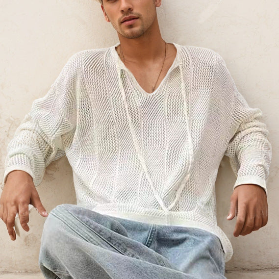 Elastic Hollow-out Micro-transparent Long-sleeved Loose Sweater