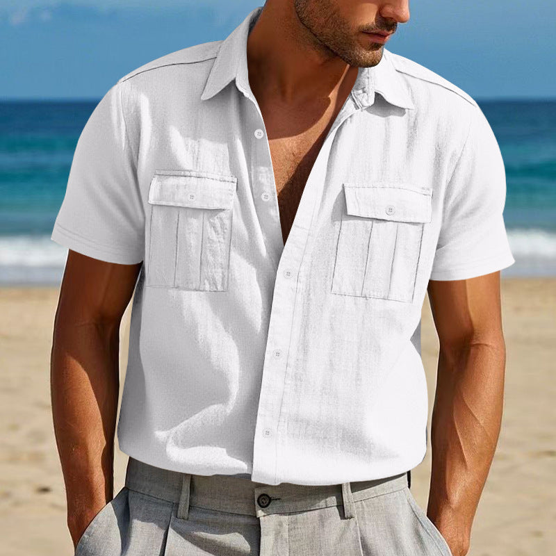 Solid Color Collage Pocket Loose Lapels Cardigan shirt