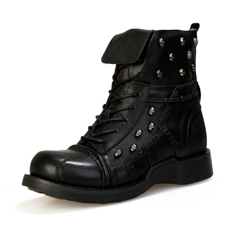 Men's Warm Work Motorcycle Waterproof High-top Steampunk Leather Boots