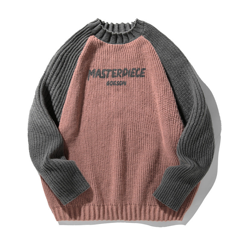 Raglan Sleeve Color Contrast Patchwork Design Sweater