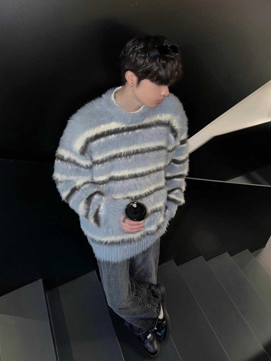 Mohair Blue And White Striped Sweater For Men And Women