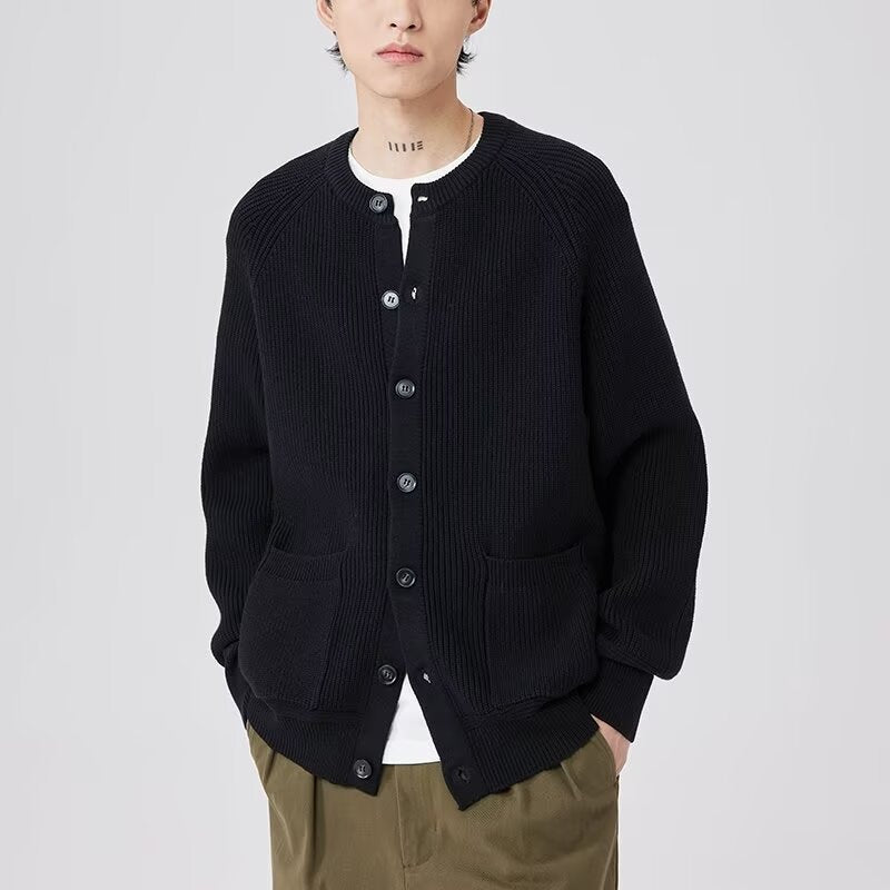 Men's Round Neck Loose Casual Black Sweater