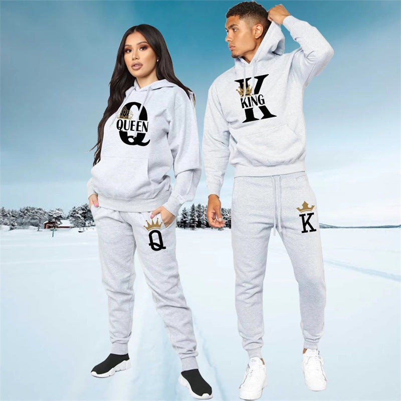 Men's Sweater KING QUEEN Loose Casual Hooded Printed Couple Suit