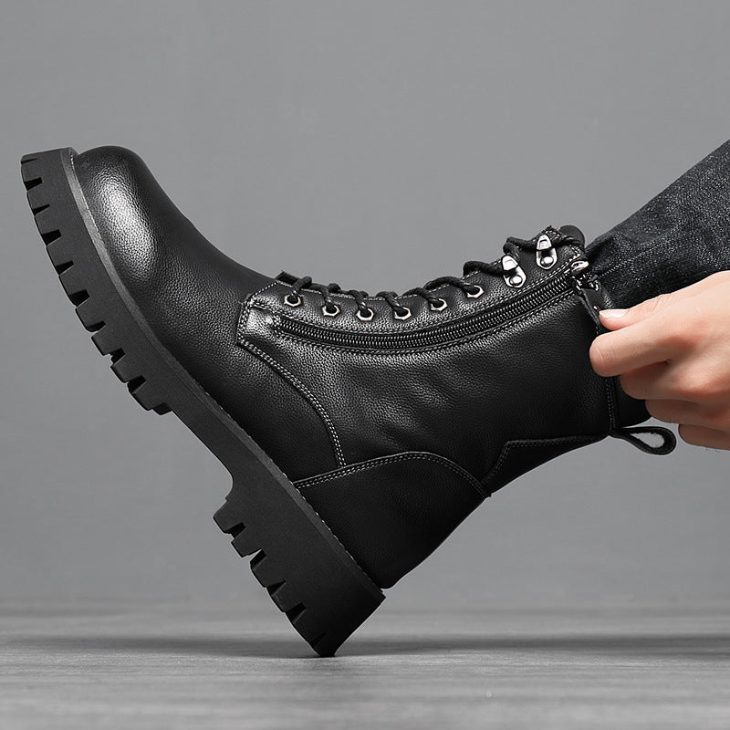 Worker Boot High Top British Style Thick Bottom Fleece-lined boots