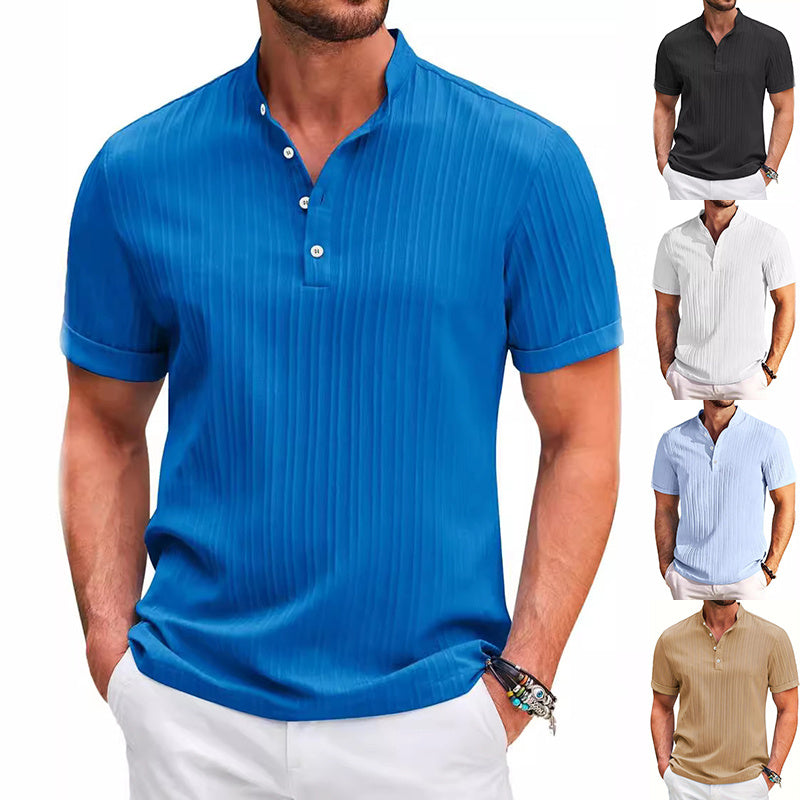 Summer Stand Collar Buttons Short Sleeve T-shirt