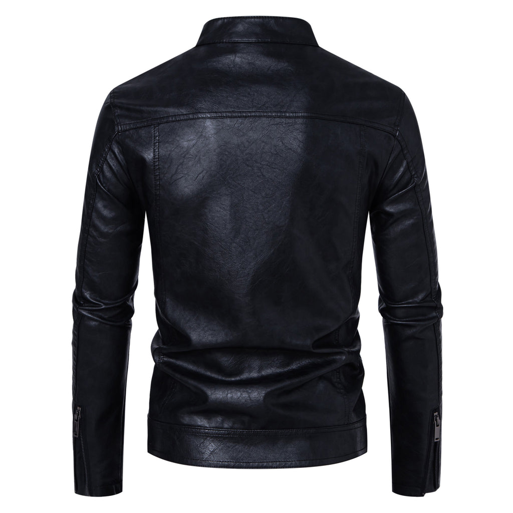 Men's Leather Coat Casual Stand-up Collar Jacket