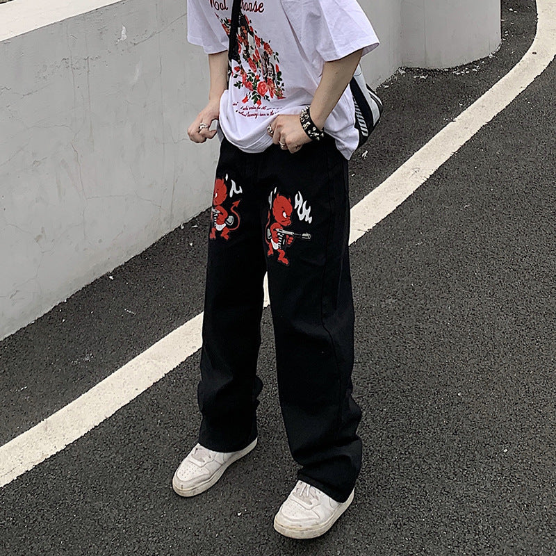 Mens Casual Print Loose Jeans