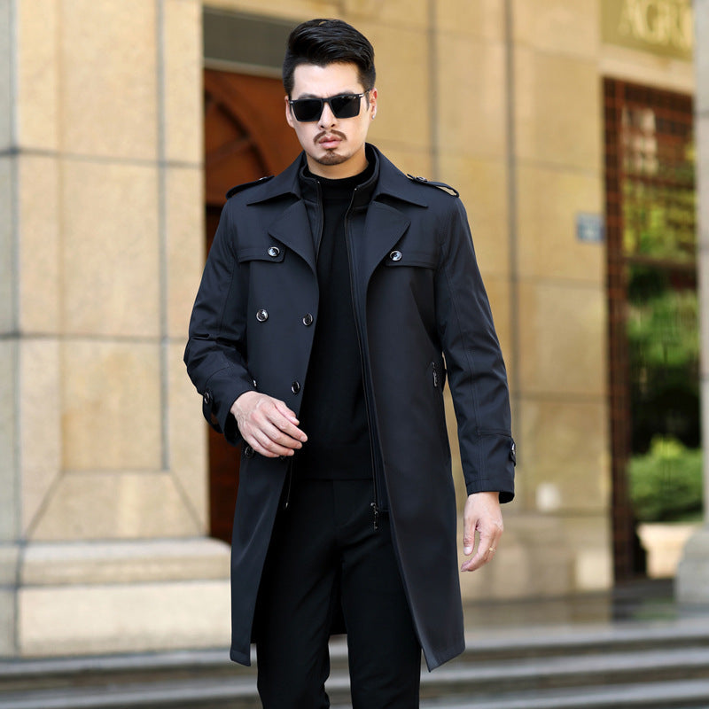 Men's Long Detachable Wool Liner Double Breasted Windbreaker coat