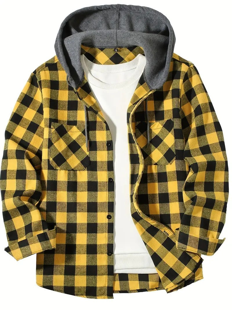 Men's Plaid Hooded Shirt