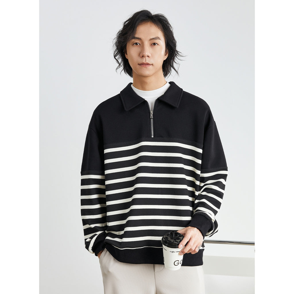 Contrast Color Texture Advanced Lapel Sweater