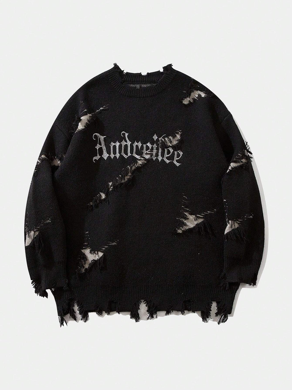 Street Jacquard Ripped Frayed Vintage Loose Sweater