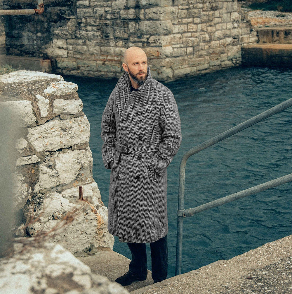 Woolen Plaid Double Breasted Cotton Padded Thickened Coat