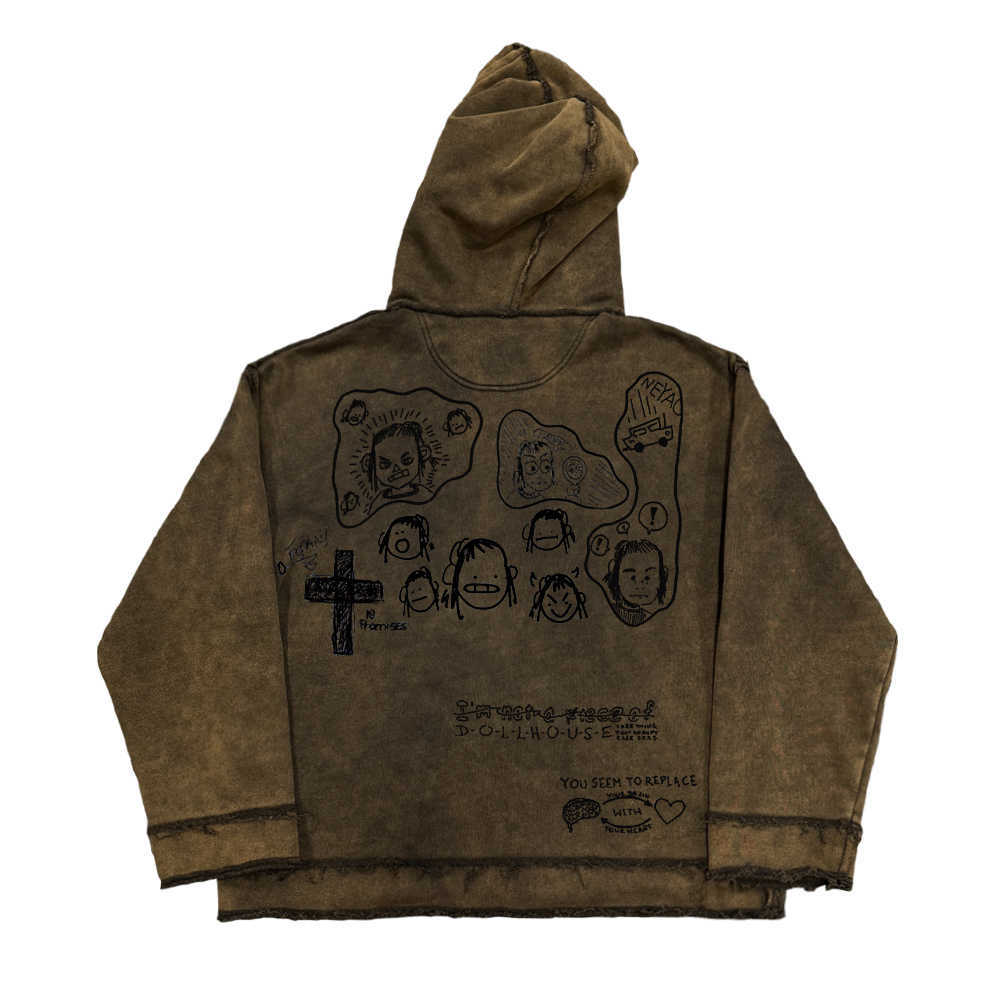 Retro Heavy Anti-worn Looking Washed-out Destruction hoodie