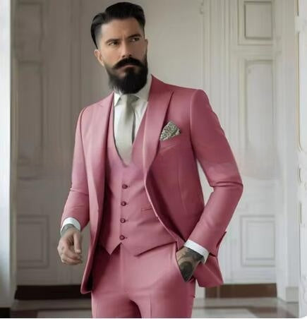 Men's Slim Fit Solid Color Business Suit Set