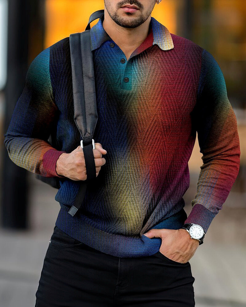 Men's Digital Printing Lapel Button Casual sweater