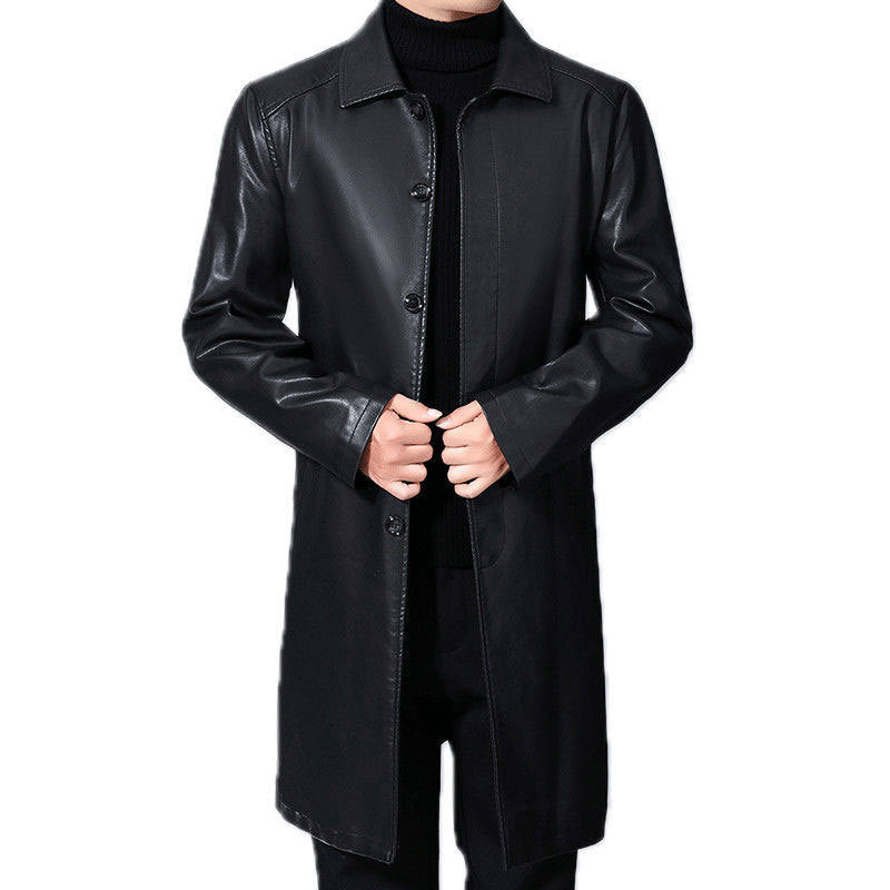 Men's Lapel Fur One-piece Over-the-knee Jacket