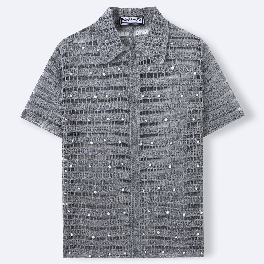 Men's French Beaded Hollow Shirt