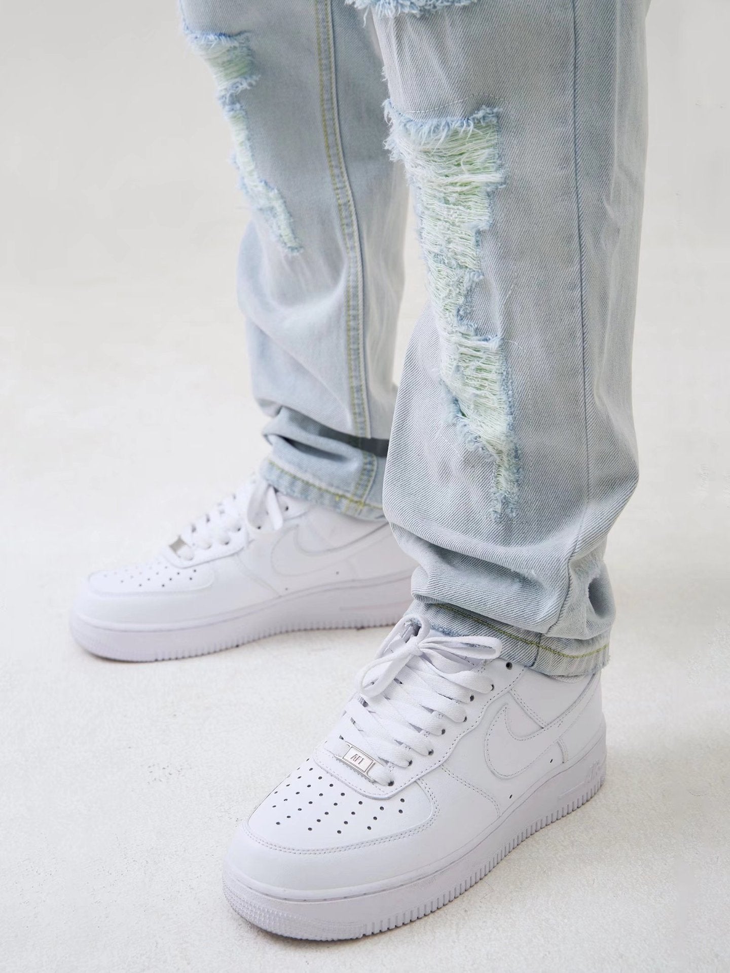 Washed High Street Straight Old Ripped Jeans Men