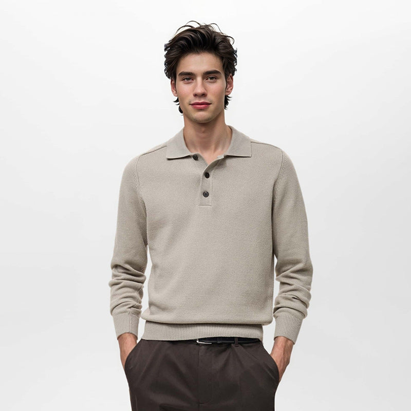 Long Sleeve Button Polo Shirt V-neck Business Men's Sweater