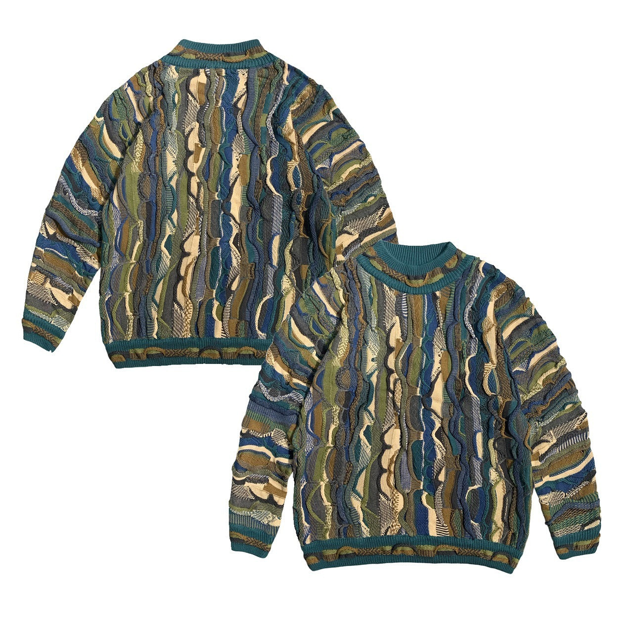 Heavy Industry Bitter Gourd Pattern Jacquard Three-dimensional Wave Retro Pullover Sweater Men