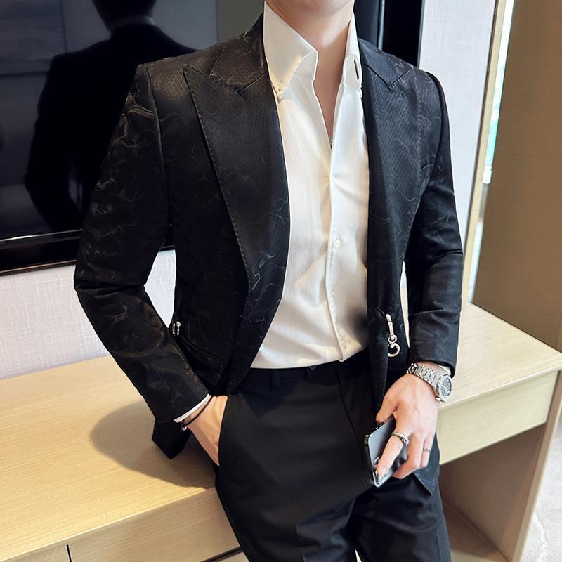 Men's Casual Suit Hook Placket Closure Collar Leather Texture Suit