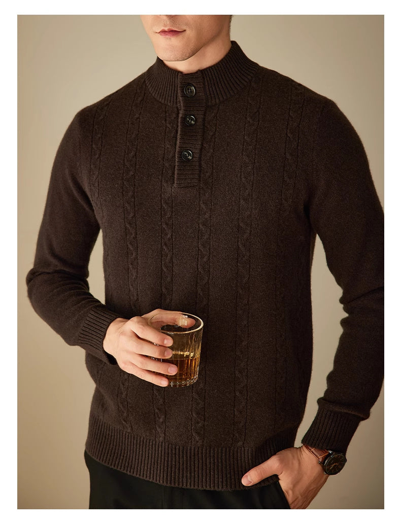 Men's Half-high Collar Button Sweater Autumn And Winter Thick Sweater