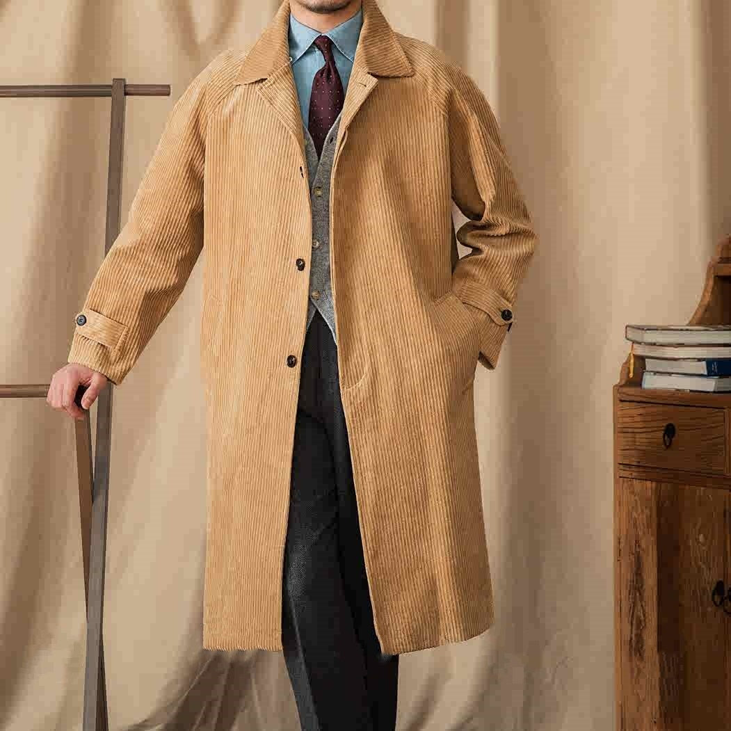 Autumn Corduroy Long-cut Coat Casual Loose Raglan Sleeve Retro trench coat