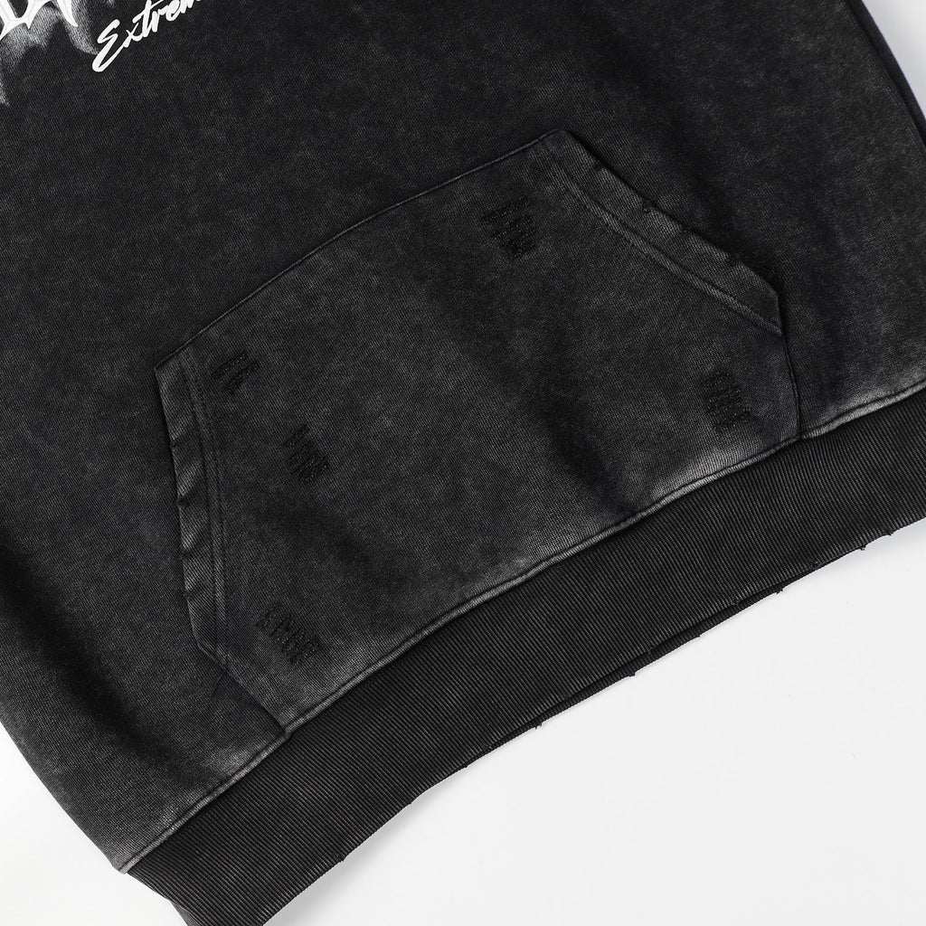 Retro Heavy Washed Hoodie Printed Hoodie