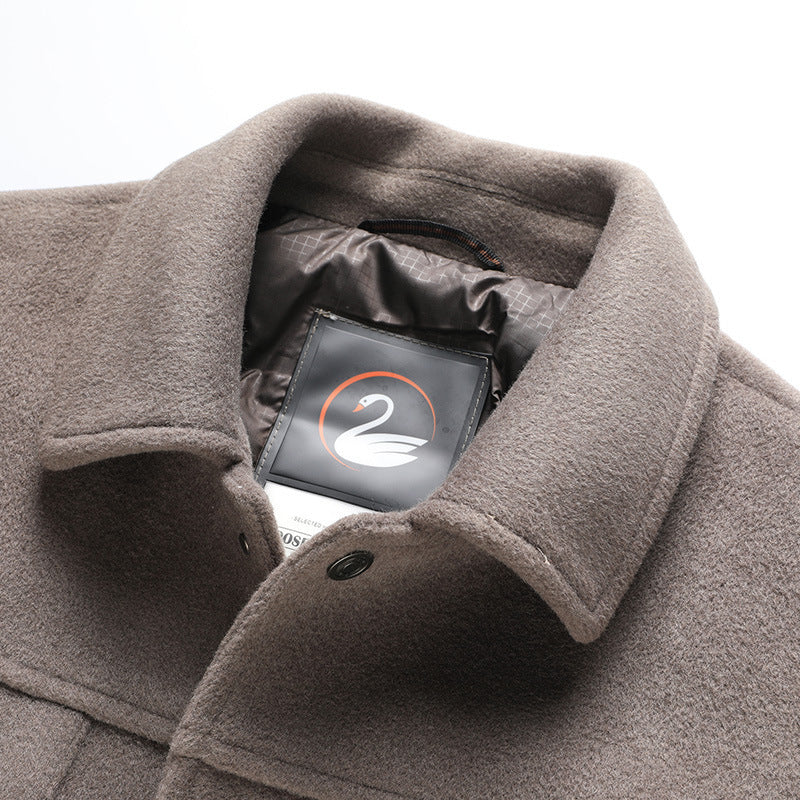 Autumn And Winter Men's Lapel Detachable Down Feather Liner Wool Workwear Jacket