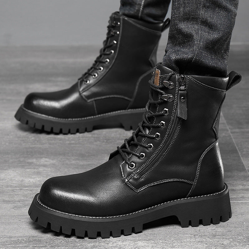 Worker Boot High Top British Style Thick Bottom Fleece-lined boots