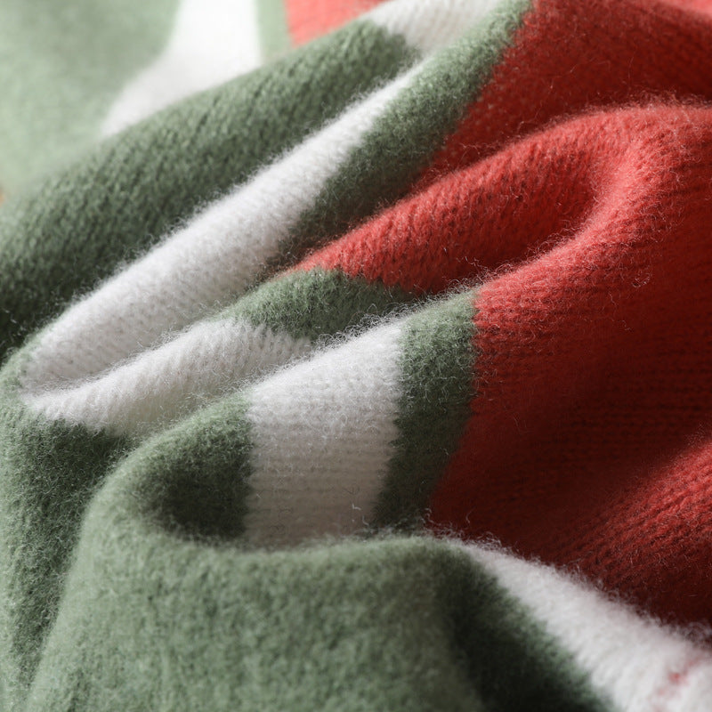 Striped Youth Pure Wool Men's Round Neck Loose sweater