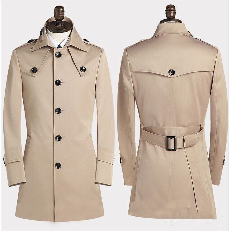 Men's Lapel Single Breasted Medium Length Trench Coat