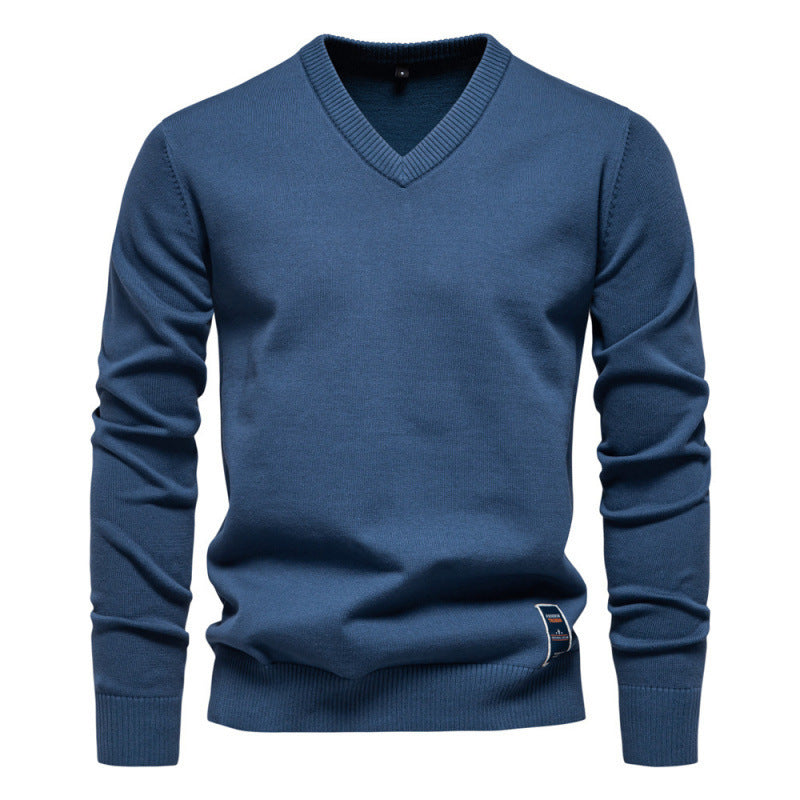 Autumn And Winter Pure Cotton Solid Color V-neck Sweater