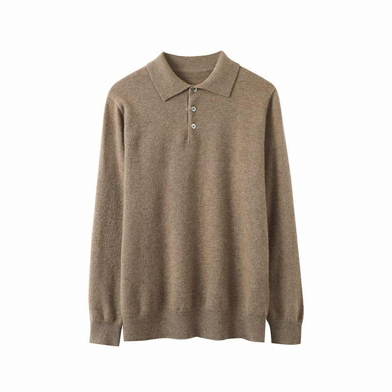 Pure Cashmere Men's Polo Collar Pullover Short Sweater