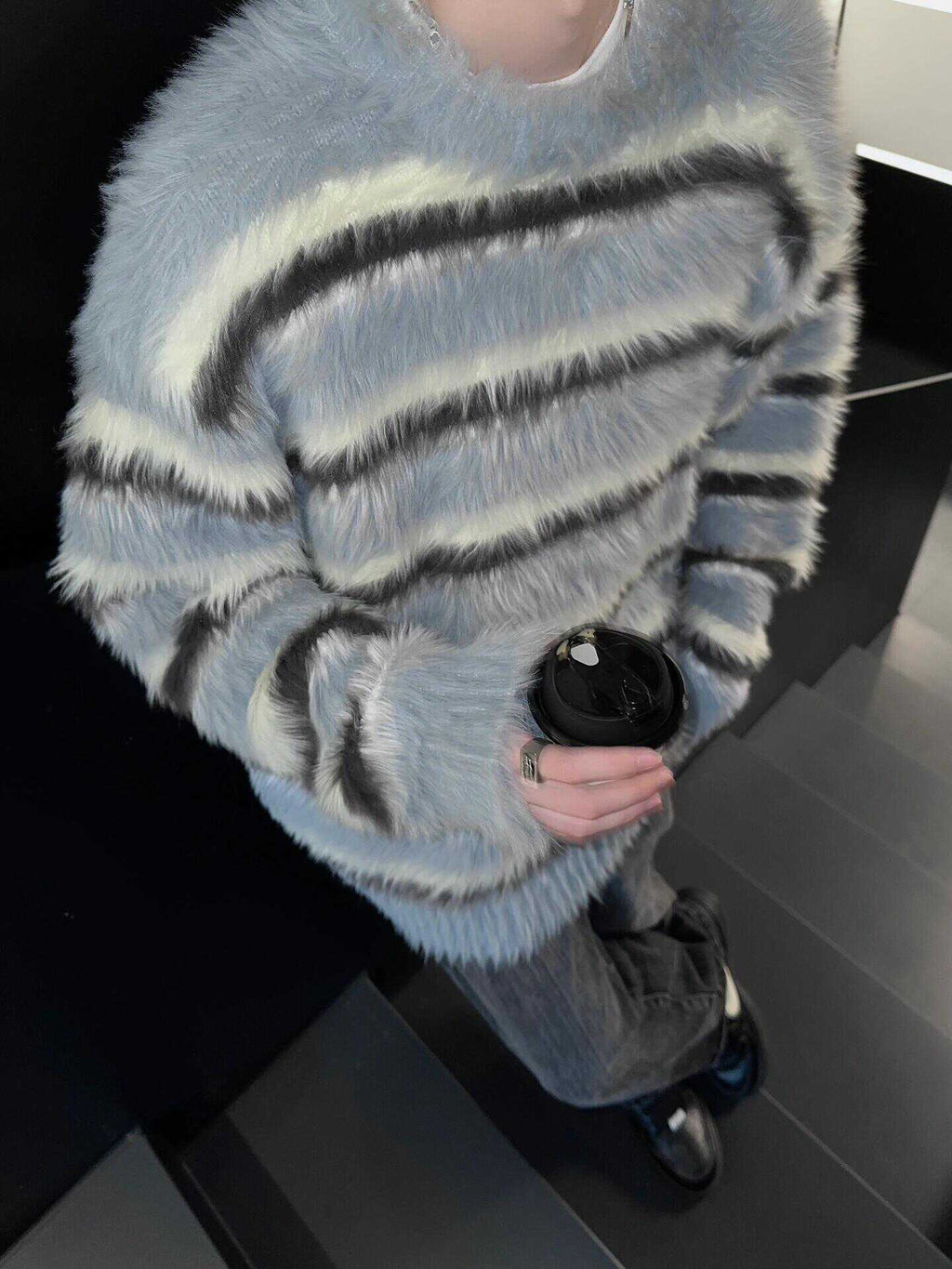 Mohair Blue And White Striped Sweater For Men And Women